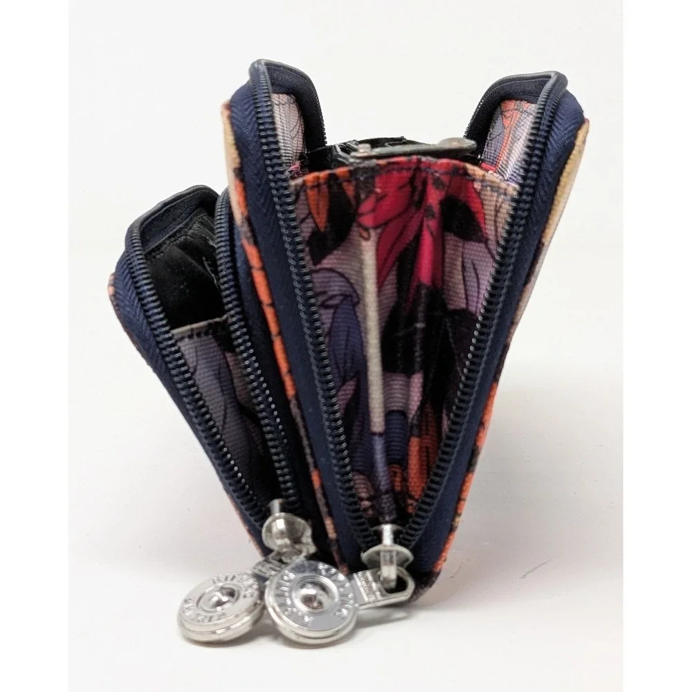 Kipling Wallet Zip Around Floral Purple Pink Orange Credit Card Slots Coin Pouch